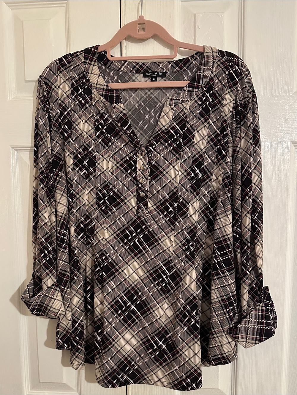 Sami & Jo Black and White Plaid Henley Tunic